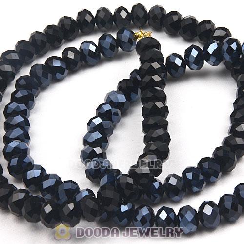 Vintage Black Faceted Glass Beads Necklace Long