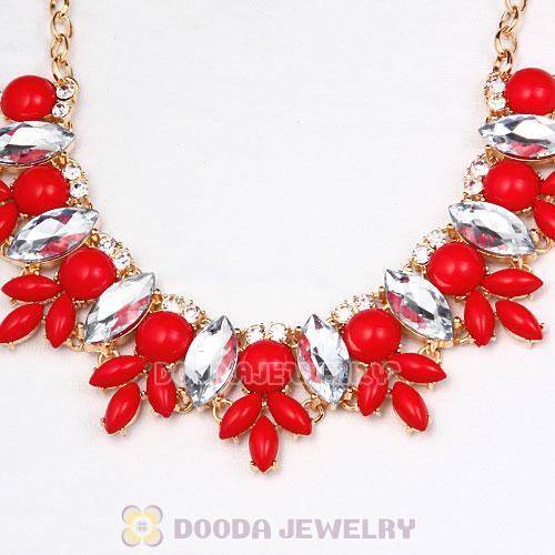 2012 hot sale Red Rhinestone Crystal Flower Choker Collar Bib Necklace