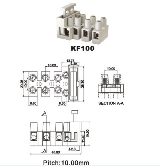 3 Pole 10mm Pitch Fuse Terminal Block Connector Gray for 5x20mm Fuse