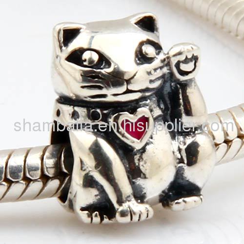 Sterling Silver european Lucky Cat Charm Wholesale