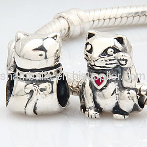 Sterling Silver european Lucky Cat Charm Wholesale