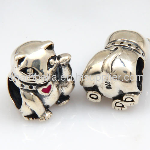 Sterling Silver european Lucky Cat Charm Wholesale