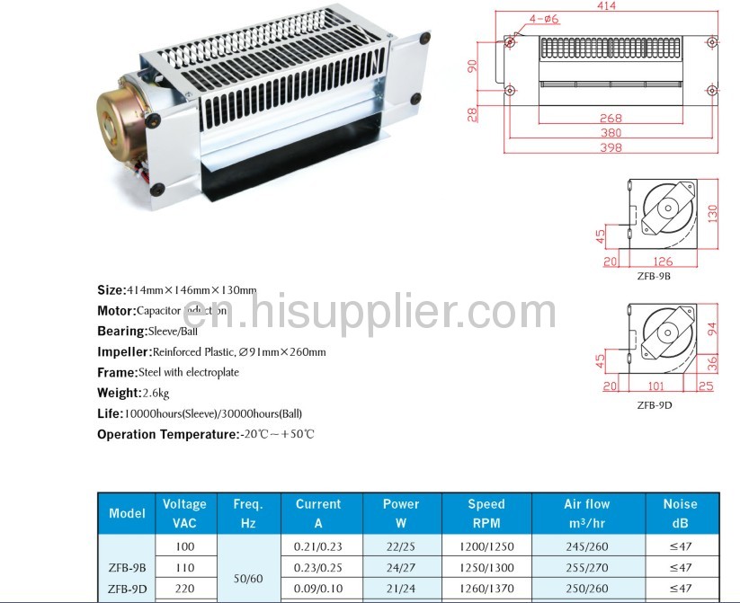 cross flow fan414mm*146*130mm capacitor induction 