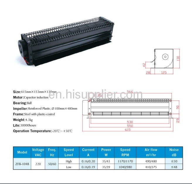 Crow flow fans 615mmx153MMx130 mm bearing balllife:30000hours