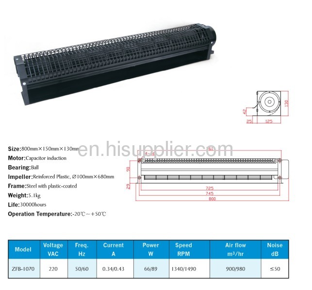 Crow flow fan 800MMx150x130 mm frame :steel with plastic coated