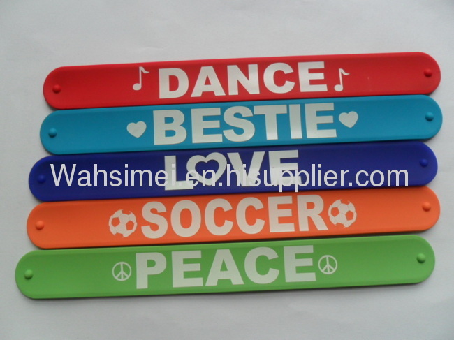 Colorful LOGO silk printed silicone slap bracelets