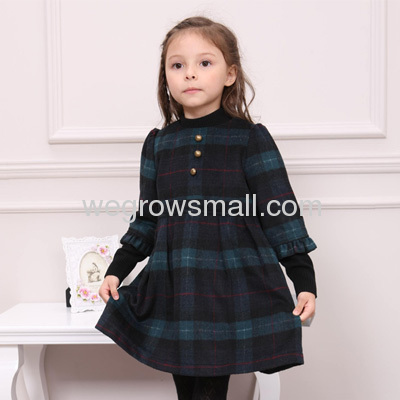 green checked middle sleeve girls' autumn dress