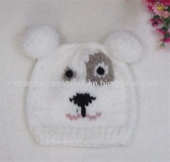 acrylic animal knitted hat with pom-pom