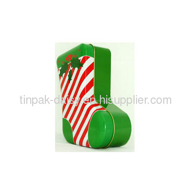 Christmas boot-shaped tin box