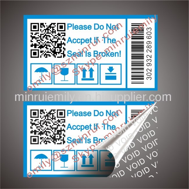 tamper evident void stickers with qr code printing from China