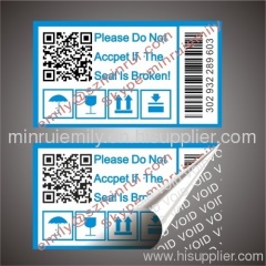 tamper evident void stickers with qr code printing