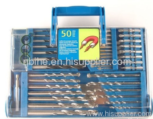 50pc mix Power Drill Bit Set in transparent plastic mould case