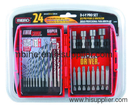 DIN338 24pc drill and driver bit set plastic box packing