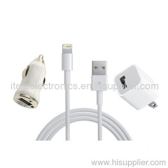 8 Pin Lightning Connector to USB Data Cable +Car AC Home Charger For iPhone 5