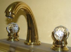 PVD GOLD WIDESPREAD LAVATORY BATHROOM SINK FAUCET crystal handles knobs faucet