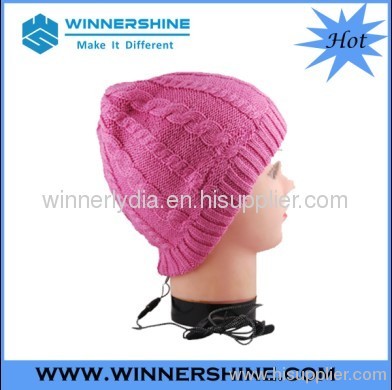 Pink cable knitted beanie headphone