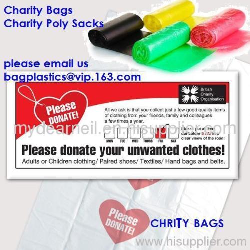 Charity bags, Charity collection bag, Carrier BAGS, Refuse SACKS, Bin Liners, Nappy bags, Draw string & Draw tape bags