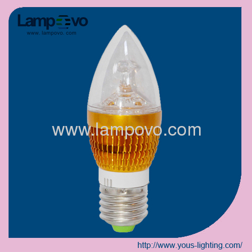 4W E27 LED candle bulb ligting C37 3*1W Lathe Aluminium