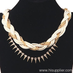 Fashion Gold Chunky Braided Chain Leather Necklace Wholesale