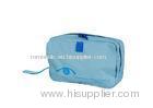 Light Blue 600D Polyester Cute Cosmetic Bag With Front Pocket, Velcro Closure, PVC Backing
