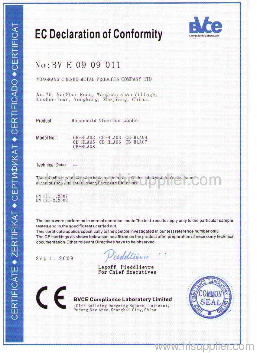 HOUSEHOLD LADDER  EN131 Certification