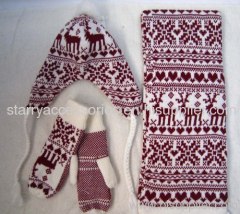 Acrylic jacquard double layer knitted scarf/hat/glove