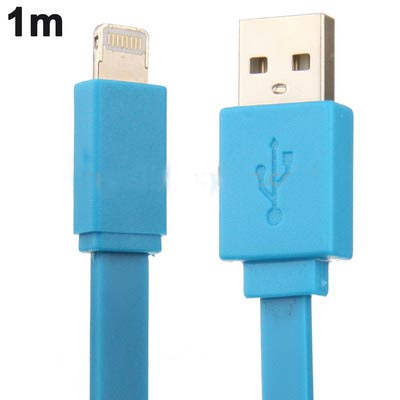 new Noodle Style USB Data Sync Charger Cable for iPhone 5, Length: 1m (Blue)