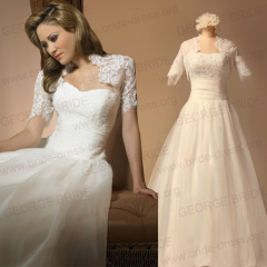 Real wedding dress pictures--Organza wedding dresses with Alencon lace bolero