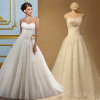 A Line Strapless Organza wedding dresses with feathered details