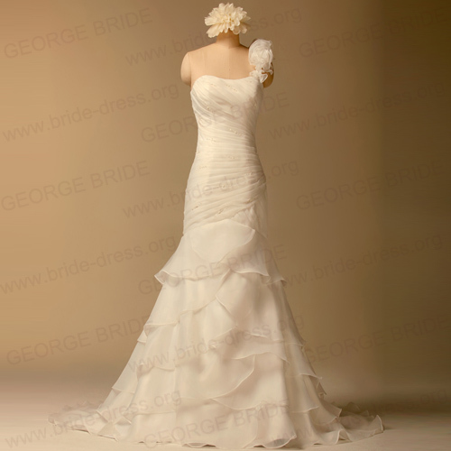 One Shoulder Layed Organza wedding dress With Beaded Details