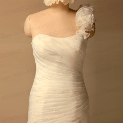 One Shoulder Layed Organza wedding dress With Beaded Details