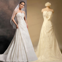 A Line Strapless Silky Taffeta Wedding Dresses With Bow detail