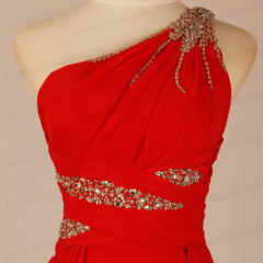 One Shoulder Chiffon Prom Dresses With Beaded Details