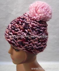 Acrylic multicolor knitted hat with pom-pom for men/women