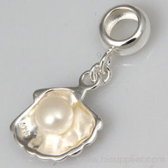 925 Sterling Silver european Pearl Shell Dangle Pendant Charm