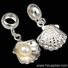 925 Sterling Silver european Pearl Shell Dangle Pendant Charm
