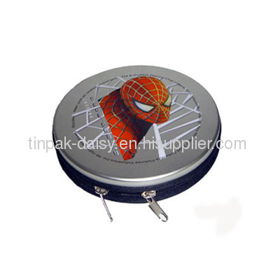 round DVD tin with zipper