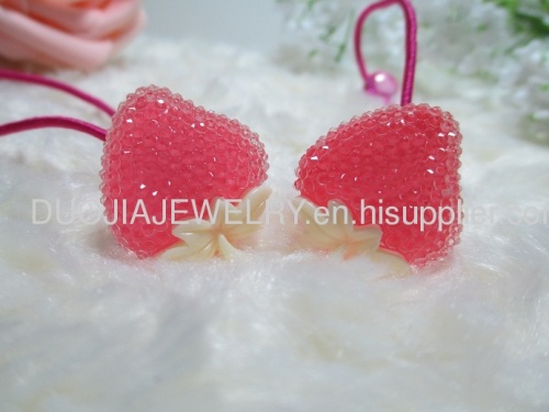 2012 fashion Fancy Handmade DBTS1105 Sweet Strawberry Shape Hair Rubber Bands with Resin Design/Hair Elastic Bands