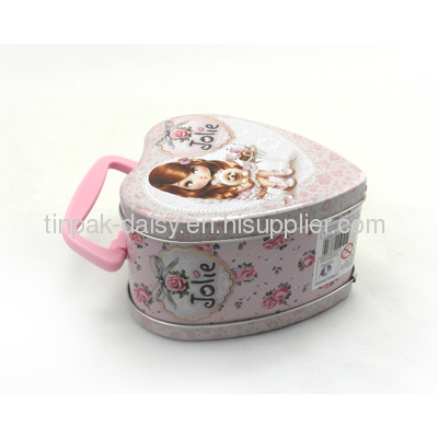 heart shaped tin box for wedding, chocolate box with handle, heart tins, chocolate packing box,candy tin case