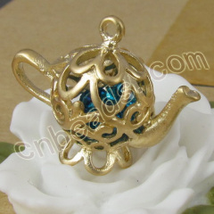 teapot hollow brass pendant with rhinestone inside wholesale from China beads