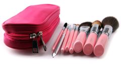 8PCS Pink Makeup Brush Kit with Zipper Pouch