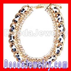 Gold Chain Chunky Rhinestone Handmade Leather Choker Necklace Wholesale