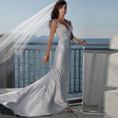 Sexy V Neck Beach Wedding Dresses With Appqulies