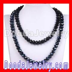 Vintage Black Faceted Glass Beads Necklace Long
