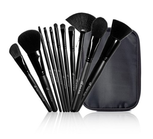 11PCS Black wooden handle make-up brush set