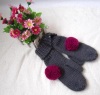 Acrylic knitted glove with pom-pom