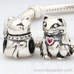 Sterling Silver european Lucky Cat Charm Wholesale