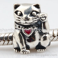 Sterling Silver european Lucky Cat Charm Wholesale