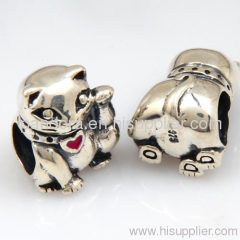 925 Sterling Silver european Lucky Cat Charm Bead Wholesale