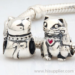 925 Sterling Silver european Lucky Cat Charm Bead Wholesale